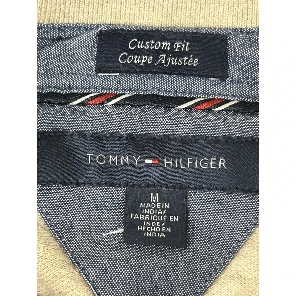 Tommy Hilfiger Polo Shirt Beige Red‎ Striped Men's M Preppy